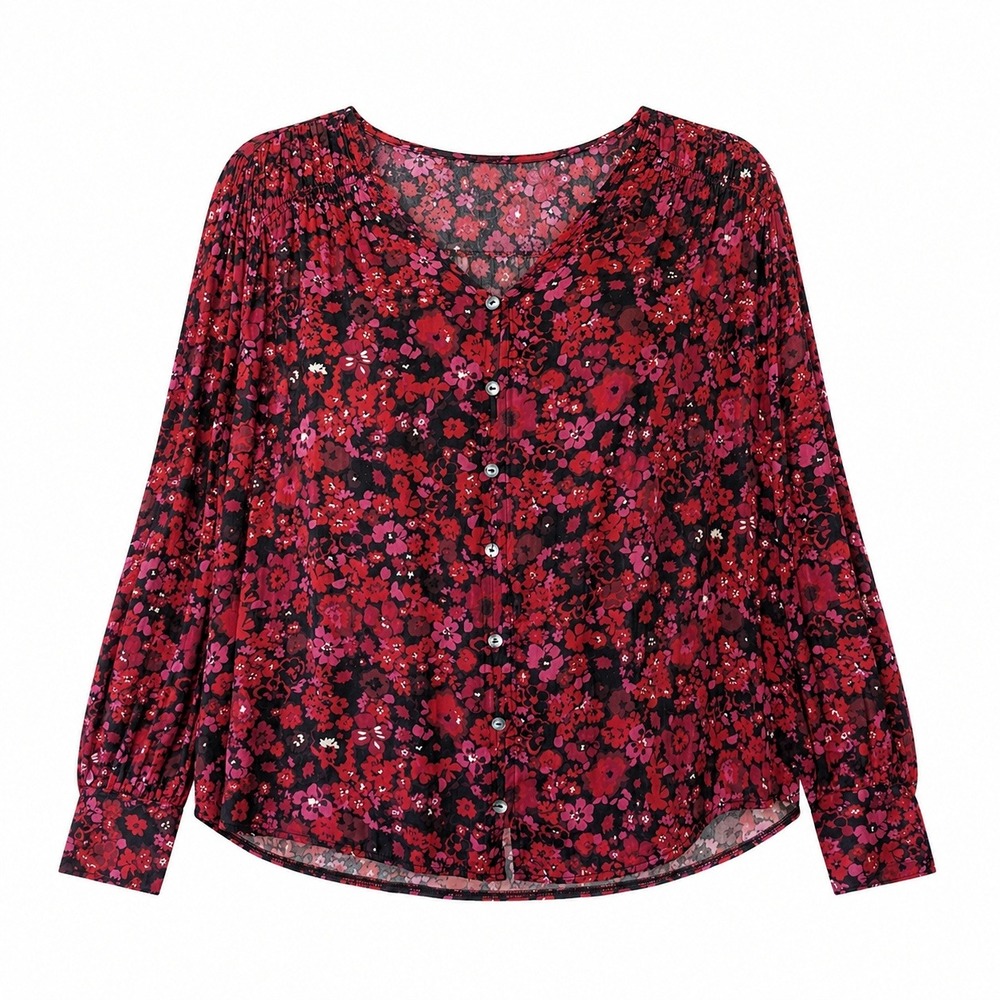 Lane Bryant Floral Button Down Blouse Plus Size 14/16 Red Black Romantic Office